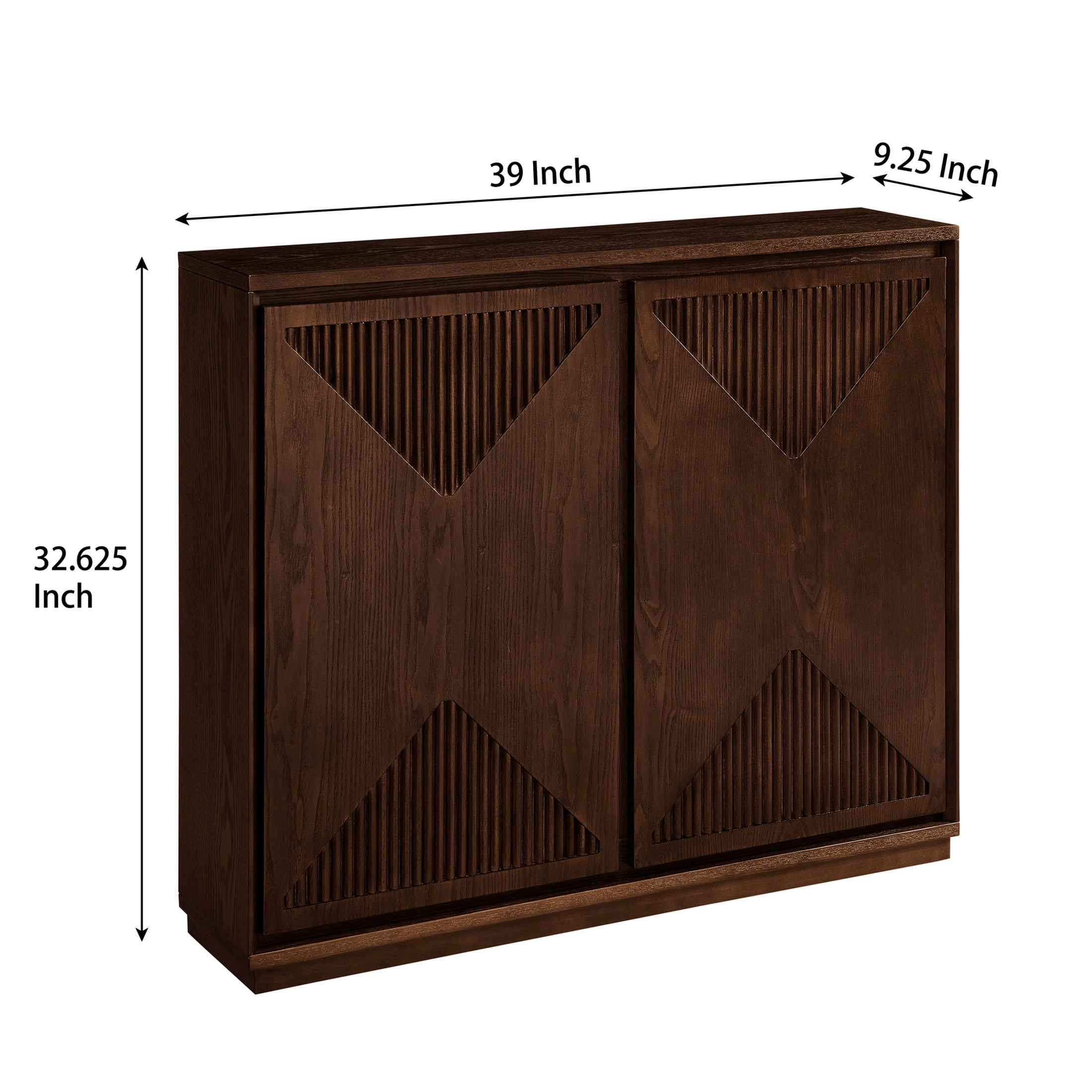 GDF Studio 39" Mid Century Modern V-Shaped Fluted Sideboard Cabinet with Outlet Holes, Dark Walnut