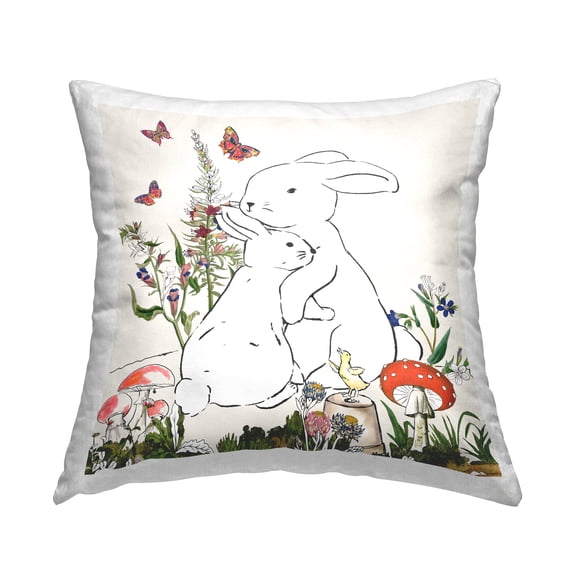 Stupell Industries Rabbit Hugs Spring Flower Meadow Butterfly Garden Design by Sangita Bachelet Throw Pillow