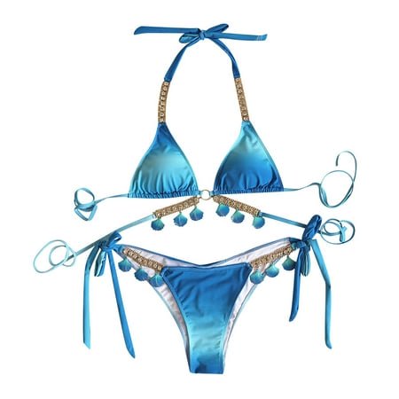 FhsagQ Swimsuit Sets for Women Crotchless Panties Ladies Straps Gradient Printed Bikini Swimsuit Sets for Women Plus Size Blue with Matching Robe Fishnet Swimsuit Sets for Women Sets Blue S