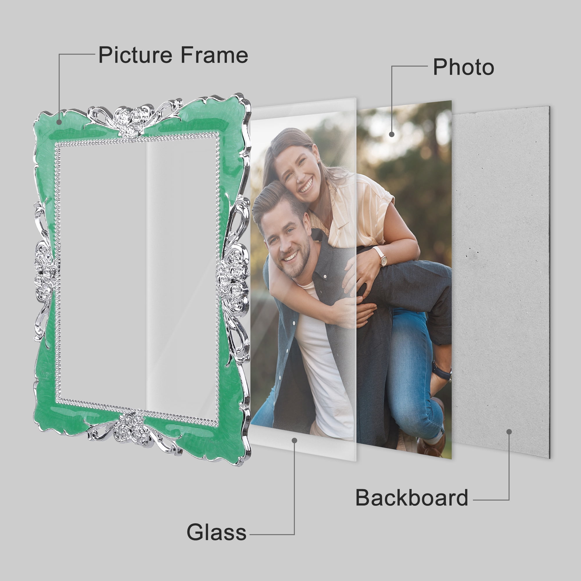 Unique Bargains Picture Frame Retro Plated Picture Frame Decorated Silver 7x10