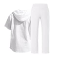 thumbnail image 7 of Ohufall 2 Piece Outfits for Men Linen Elastic Waist Drawstring Trousers and Spring Summer Button Hooded Casual Top Beach Set with Pocket, 7 of 7