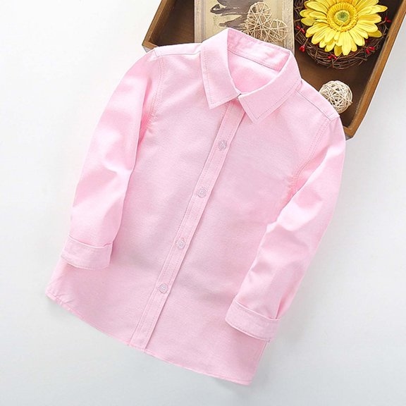 SOFTCCLO Boys Shirts Long Sleeve Lapel Collar Solid Color Tops Long Style Button Up Performance Casual Kids Shirts Size 3-4Y