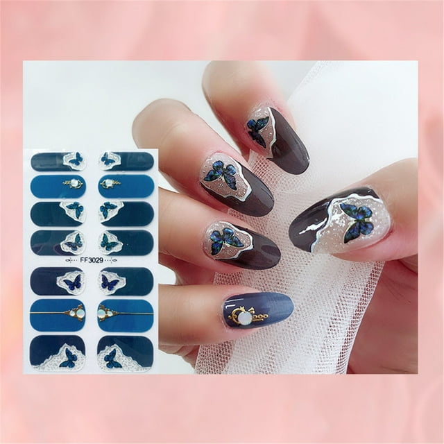 3D Embossed False Nail Stickers Full Cover Tips with European Gilding Design for Manicure Care