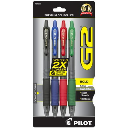 Pilot G2 Premium Retractable Gel Ink Rolling Ball Pen, Bold Point, Assorted Colors,