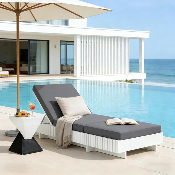 Christopher Knight Home Outdoor Chaise Lounge with 3-Fold Cushion, Adjustable Recliner, White Dark Gray