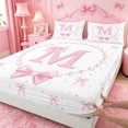 thumbnail image 4 of meiyoeat Chic Bow Tie Bed Sheets For Bowknot Girls,Pink Initial Letter M Full Size Sheets For Kids,4-Piece, 4 of 6