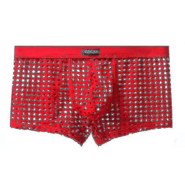 Mens Fishnet Underwear See Through Boxer Briefs Mesh Hollow Lingerie Lounge Trunks Shorts