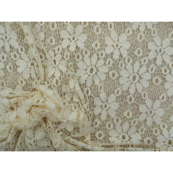 Embroidered Stretch Lace Apparel Fabric Sheer Floral Cream TT400