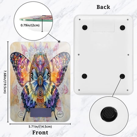 BZSMCE Digital Food Scale Kitchen Scales Creatively Mandala Butterfly Pattern Baking Cooking Keto and Meal Prep, with LCD Display