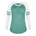 thumbnail image 4 of HAPIMO Savings Women's Long Sleeve Shirts Round Neck Sweatshirt Relaxed-Fit Pullover Blouse Gifts for Women Striped Color Block Print Tops Casual Tee Shirt Fashion Clothing Green L, 4 of 5