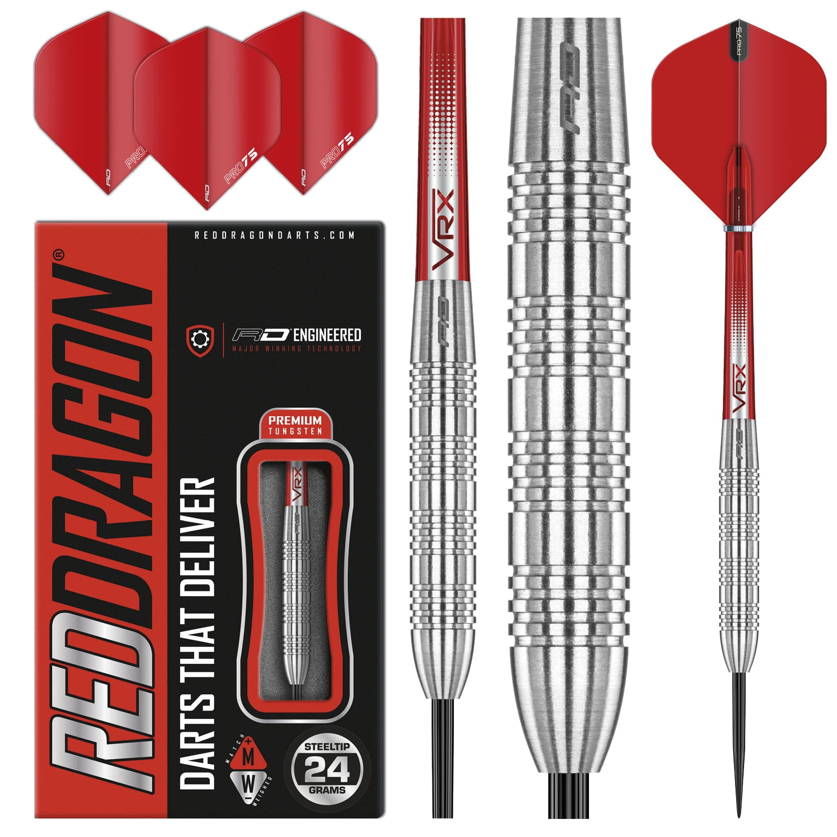 RED DRAGON - Hell Fire B 24 gram Tungsten Professional Darts Set with Flights and Shafts
