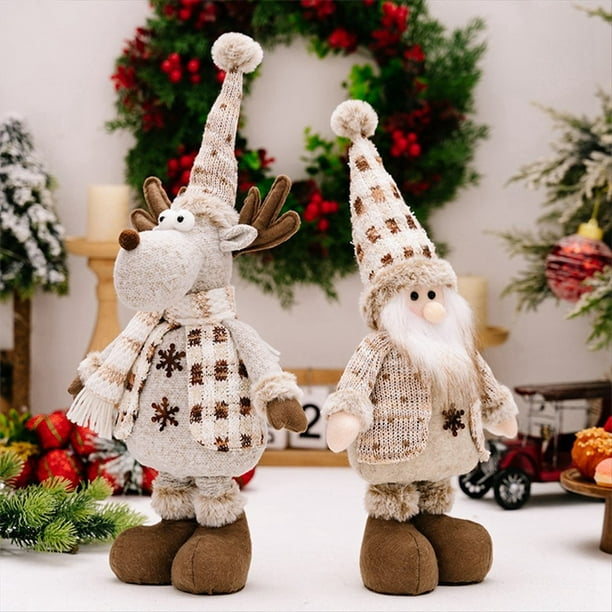 Adornos Navideños de Pie Muñeca Elástica para Decoración de Piso de Navidad Alce de Peluche Decoración Navideña