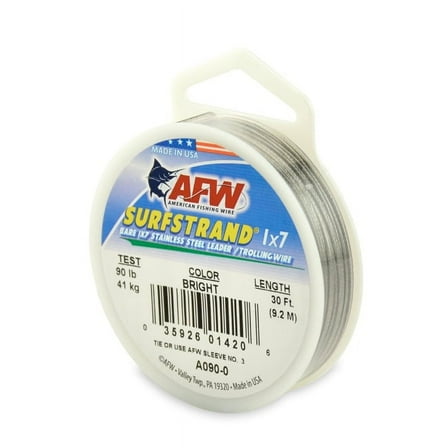 AFW C090T-0 Surflon Nylon Coated 1x7 Stainless Steel Leader Wire Fishing Line, Bright, 90 lb Test