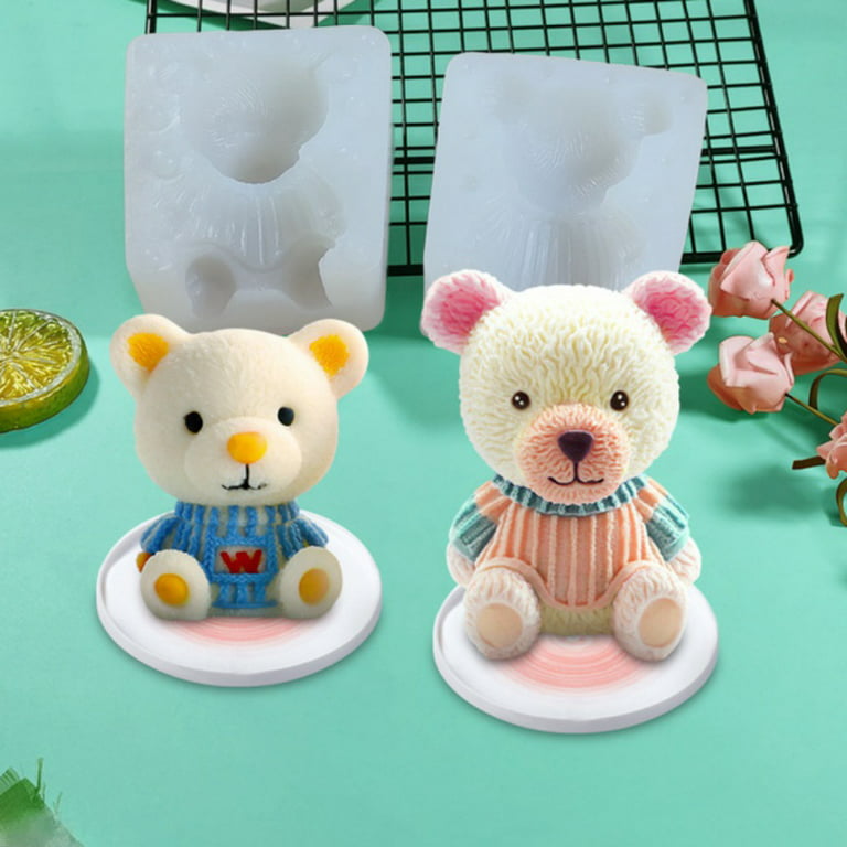 Whaline 2Pcs 3D Teddy Bear Ice Silicone Molds Ice Cube Trays Mold Silicone  Animal Mold Soap Candle Mold Ice Cube for Coffee Milk Tea Candy Gummy