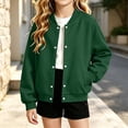thumbnail image 2 of SGFCWSX Girls Bomber Jacket Button Down Snap Varsity Casual Lightweight Outerwear Coat Green Size 12, 2 of 7