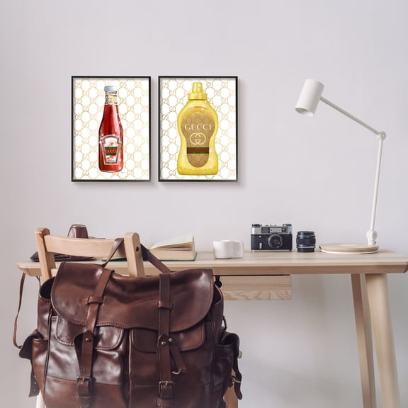 Stupell Industries Glam Fashion Kitchen Condiments Cooking Sparkle Pattern Graphic Art Black Framed Art Print Wall Art, Set of 2, Design by Ziwei Li