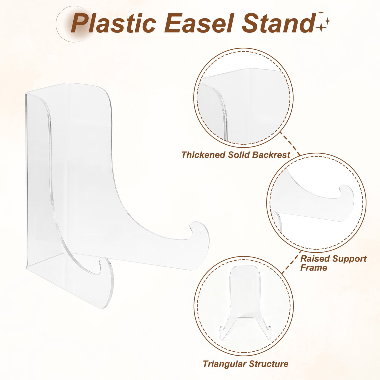 5 Inch Plastic Easel Stand, Display Plate Holders, Desktop Display Stand for Photo, Picture Frame, Card, Collectibles, Coins, Clear