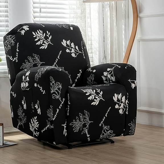 4pcs/set Microfiber Printed Stretchable Recliner Cover – Soft Polyester Sofa Protector with Elastic Bottom, Washable Furniture Cover for Youngsters & Pets, 160gsm Printed Fabric