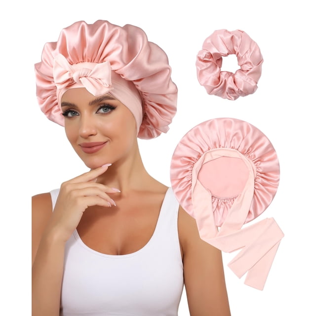 Gorro de seda CHLINS 100% morera para mujer con pelo rizado
