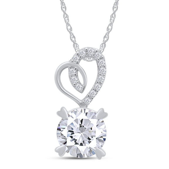 AFFY 1CT Moissanite Real Gold Heart Pendant Necklaces for Women in 14K Solid White Gold