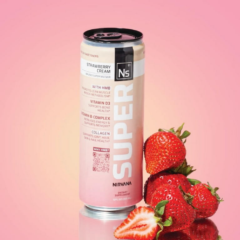 Nirvana Super Seltzer, Strawberry Cream - HMB-infused seltzer with