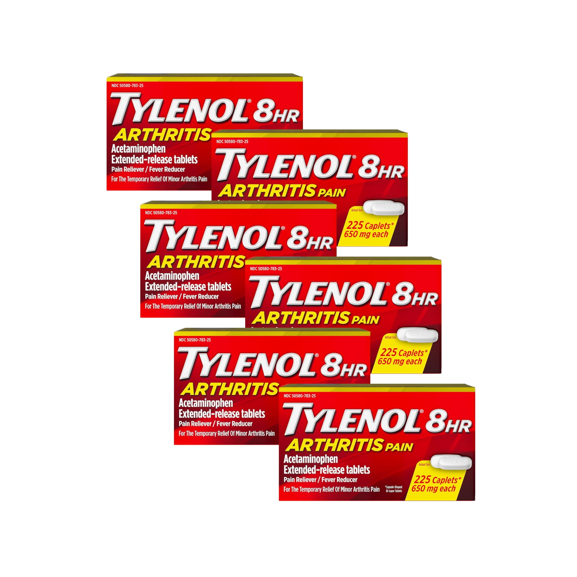 TYLENOL 8 HR Arthritis Pain Extended Release 650 mg Caplets 225 ea (Pack of 6)