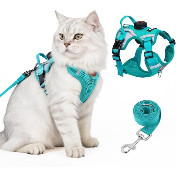 Cat Harness and Leash Set with Holder Compatible with AirTag, Upgraded Escape Proof Adjustable Vest Lead for Large Cat Small Dog Walking, Soft Breathable Mesh Jacket with Reflective Strips