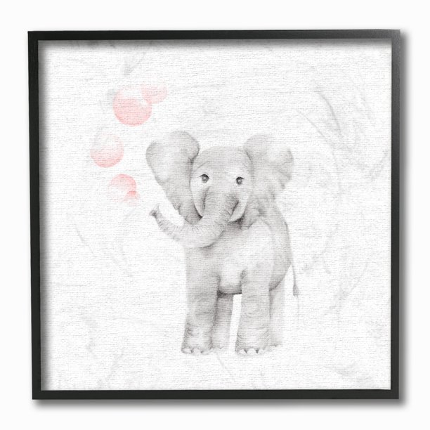 The Kids Room by Stupell Baby Elephant Pink Bubbles Linen Look Framed ...