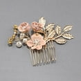 thumbnail image 3 of 4PCS Bridal Flower Wedding Hair Pins Crystal Pearl Hair Clips Headpiece Gold Wedding Hair Accessories Jewelry with Rhinestone for Brides Bridesmaids Women Girls Updo, Special Cream Blue, 3 of 8