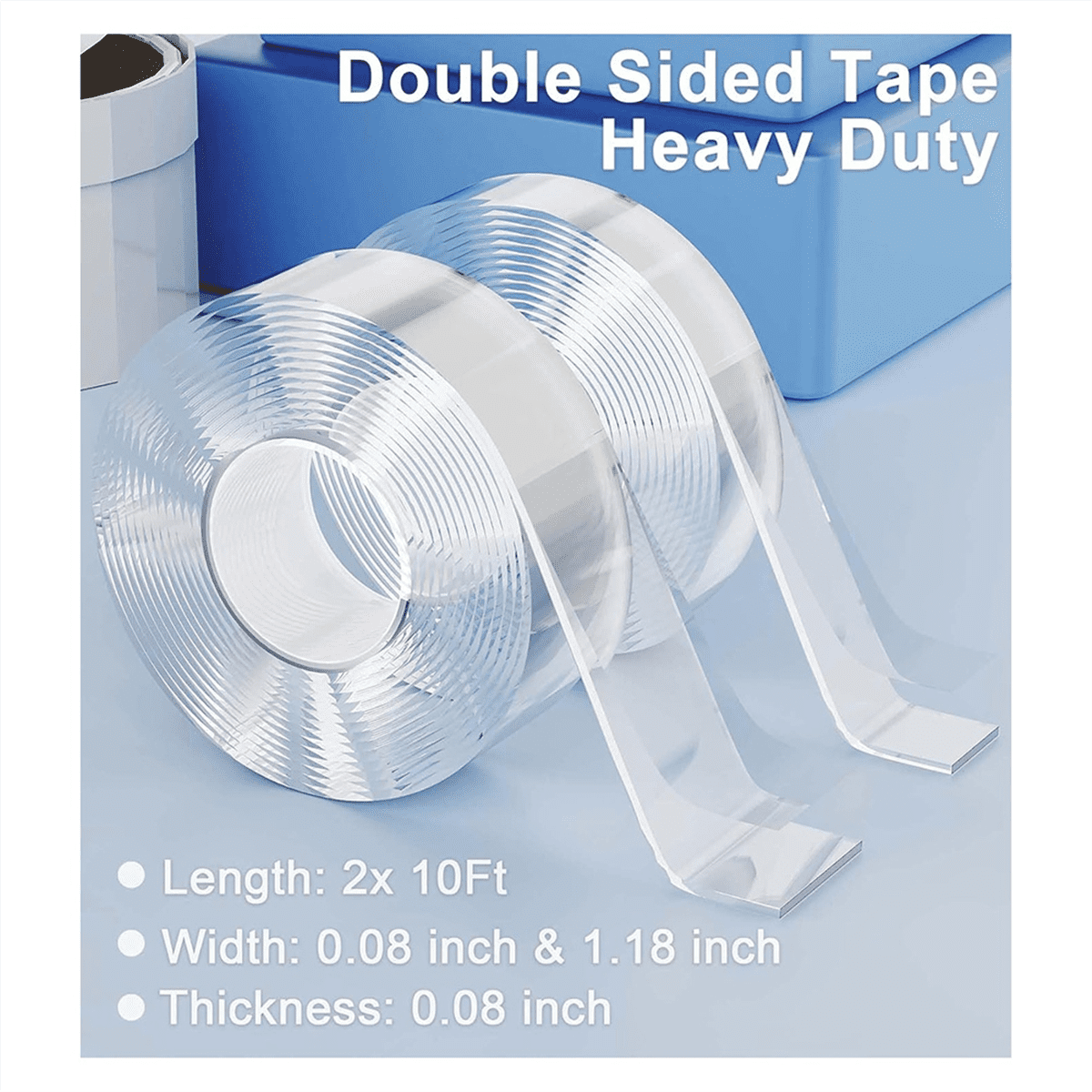 2 Rolls Double Sided Tape Heavy Duty, Clear Removable Nano for Poster Carpet Picture Hanging