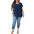 thumbnail image 2 of Agnes Orinda Women's Plus Size Easter Tops Swiss Dot Crew Neck Short Tulip Sleeve Shirts Front Pleated Summer Blouse 2X Blue, 2 of 5