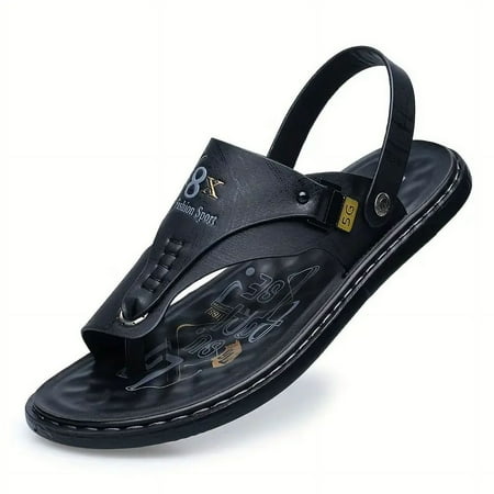 

Microfiber Synthetic Leather Graphic Print Round Toe Slip-On Casual Beach Sandals for Men - Breathable PU Insole Rubber Outsole Preppy Style All-Season Wear