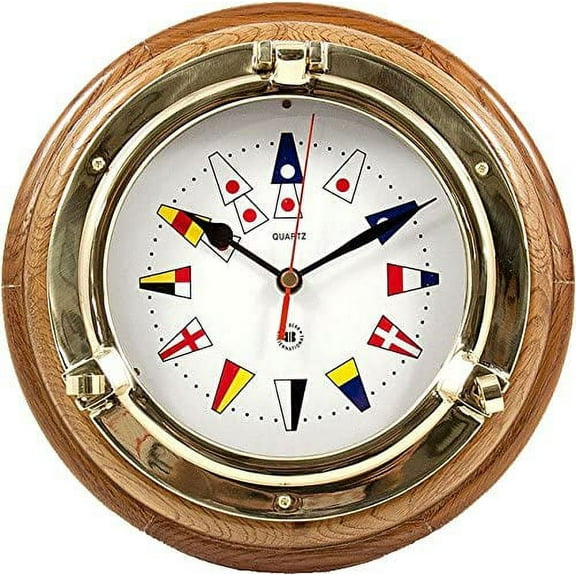 Nagina International Lacquered Porthole Wall Clock in Flag Dial Face