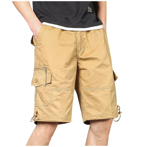 Pantalones Cortos para Hombre con Bolsillos con Cremallera Bolsillos Múltiples Pantalones Cortos de Longitud de Rodilla de Algodón, Cinturón Incluido Pantalones de Trabajo Al Aire Libre