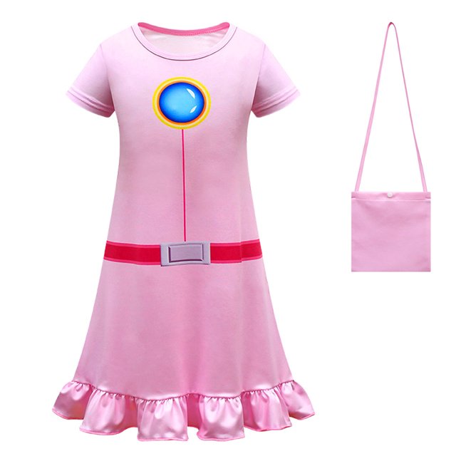 HAWEE Filles Princess Peach Costume Cosplay Décontracté Déguisement Robe Pêche