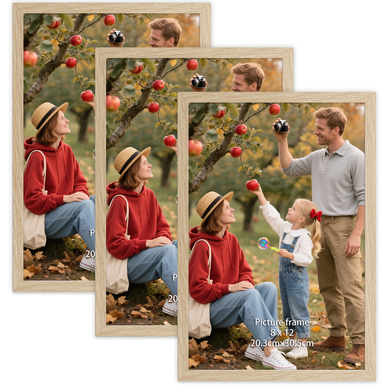 3 Pack 8x12 Picture Frames, Brown 8 by 12 Photo Frame for Wall Display