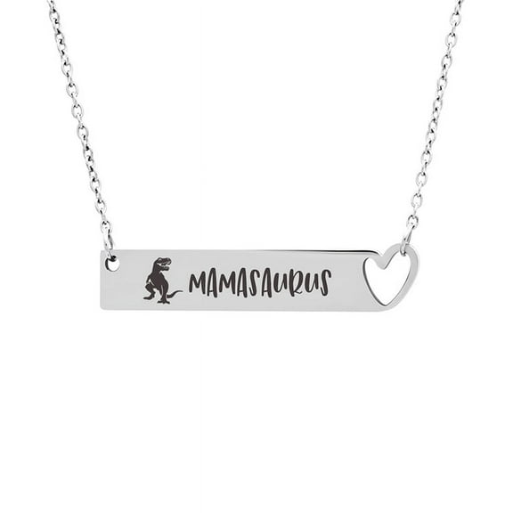 Mother's Day Gift for Mom, Mamasaurus Bar Necklace, Heart Bar Necklace, Silver Mamasaurus Bar Mother's Day Necklace, Mom to be Mother's Day Gift, Gift for Her, Mom Gift, Mother's Day Present [Silver]