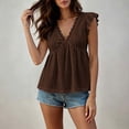 thumbnail image 6 of Ovbmpzd Going Out Tops for Women Summer Trendy Coffee V-Neck Casual Classic Fit Short Sleeve Blouses & Tops Work Tops for Women,XL, 6 of 6