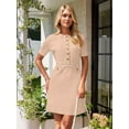 thumbnail image 6 of Women's Knit Bodycon Sweater Dress Button Short Sleeve Crew Neck Elegant Formal Mini Dress, 6 of 11