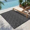thumbnail image 6 of LUOVEN 4x6 Waterproof Outdoor Rug Reversible Plastic Straw Carpet for Deck, RV, Camping, Backyard, Porch, Garden, Black & Grey, 6 of 8