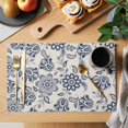 thumbnail image 2 of Navy Blue Flowers Placemats Set of 4, Retro Ethnic Floral Pastoral Art Placemats for Dining Table, Place Mats for Kitchen Tabletop, Waterproof Wipeable Dining Table Mats Set, 2 of 9
