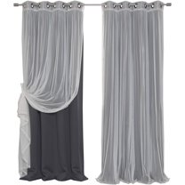 NALYL Mix & Match Tulle Sheer Lace & Blackout Curtain Set - Antique Bronze Grommet Top - Wheat - 52"W X 84"L - (2 Curtains and 2 Sheer curtains)