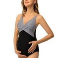 thumbnail image 4 of Ecavus Women's Maternity Swimsuit One Piece V-Neck Swimwear, 4 of 5