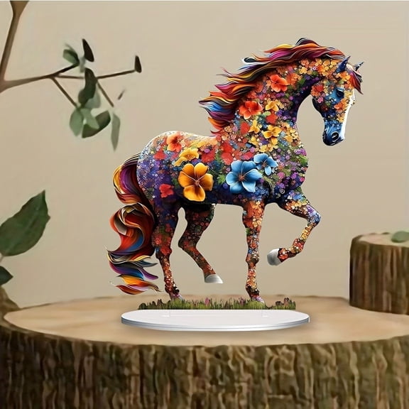 cpengpj Vibrant Floral Horse Holiday Centerpiece, Durable Festive Centerpiece with Colorful Design, Elegant Desktop Ornament Gift