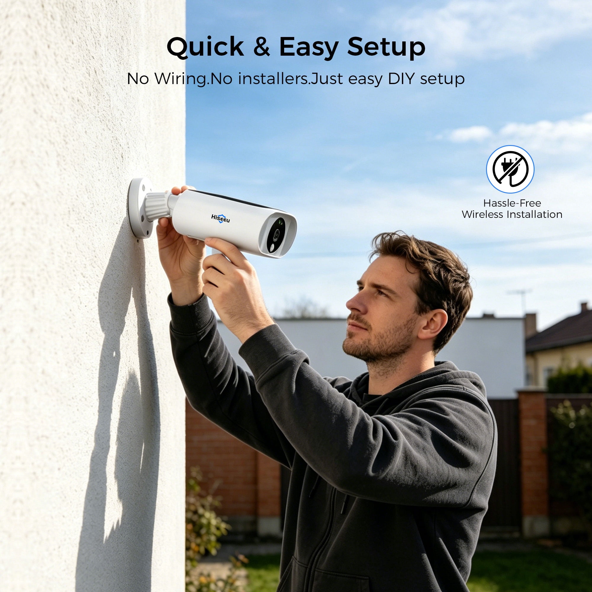 Hiseeu 2K/4MP Solar Security Camera with Base Station, Spotlight, Expandable 10 Channel, with 64G Free Storage Wireless Outdoor Camera, Waterproof PIR Detection, Home Surveillance System Camera