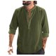 thumbnail image 2 of Designer Spring Summer Men's Casual Cotton Linen Solid Color Long Sleeve Shirts Loose Stand Collar Shirts M, 2 of 5