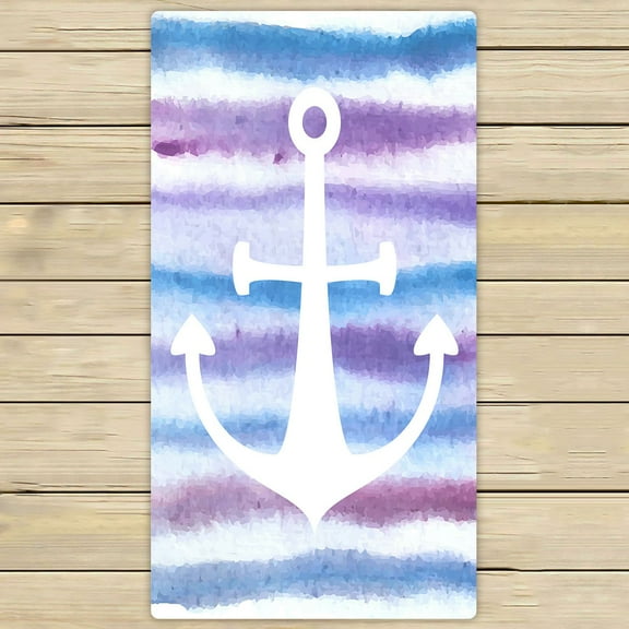 PHFZK Nautical Ocean Towel, Anchor on Watercolor Stripes Blue Purple Striped Hand Towel Bath Bathroom Shower Towels Beach Towel 30x56 inches