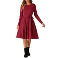 thumbnail image 2 of Vestido de longitud a la rodilla INSPIRE CHIC para mujeres, con volantes, corte A, cinturón en la cintura, cuello redondo, vestidos casuales de manga larga, 2 of 6