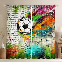 Castle Fairy Soccer Print Blackout Curtains Set of 2 (52x84 Each) for Boys Girls,Vintage Hippie Graffiti Splash Window Curtains,Football Sport Gamer Curtains and Drapes,Super Cozy Room Decor