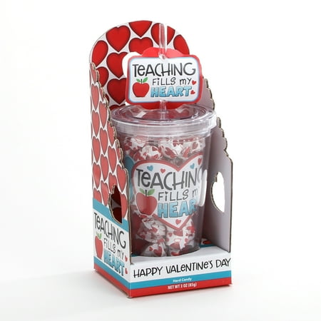Progressive Gifts 16 oz. Valentine Teaching Fills My Heart Acrylic Tumbler Cup with Candy